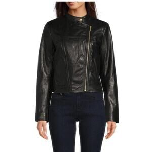 MICHAEL KORS Real Lamb 100% Leather Black Moto Jacket